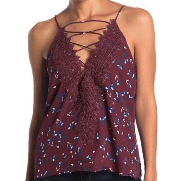 Wayf Burgundy Posie Strappy Camisole - Picture 1 of 7